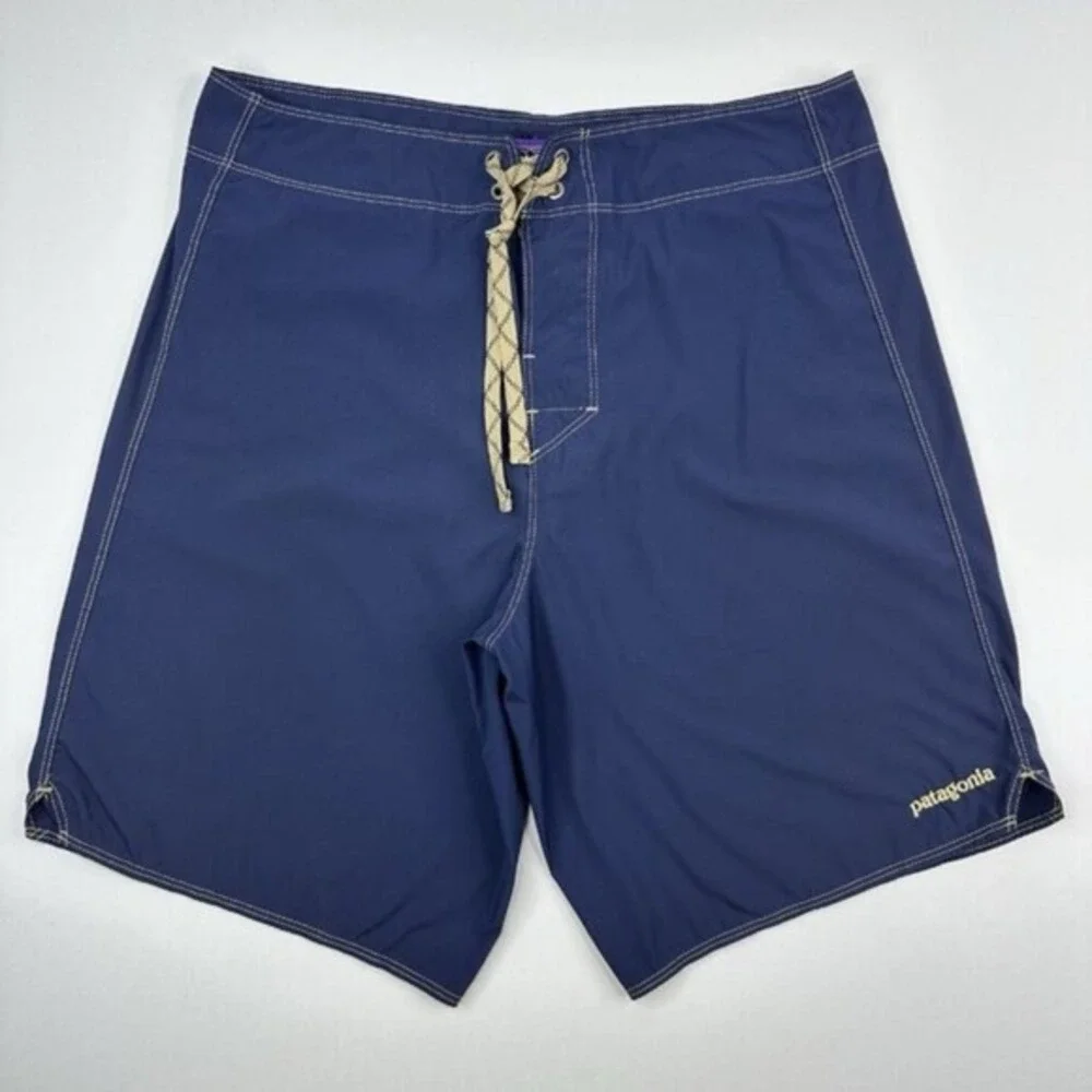 Patagonia Mens Board Shorts 30‎ Navy Blue Ripstop Swim Trunks Contrast Stitching